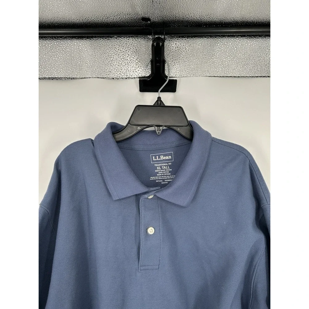LL Bean Traditional Fit Solid Blue Basic‎ Polo Shirt Mens Size XLT XL Tall